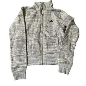 Hollister women's small grey and white zip up sweatshirt